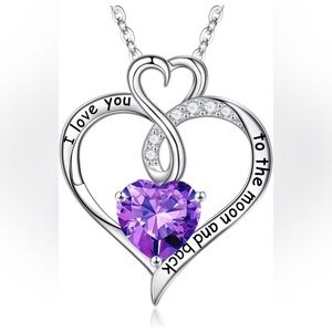 925 Sterling Silver Heart Birthstone Necklace for Women February Amethyst
